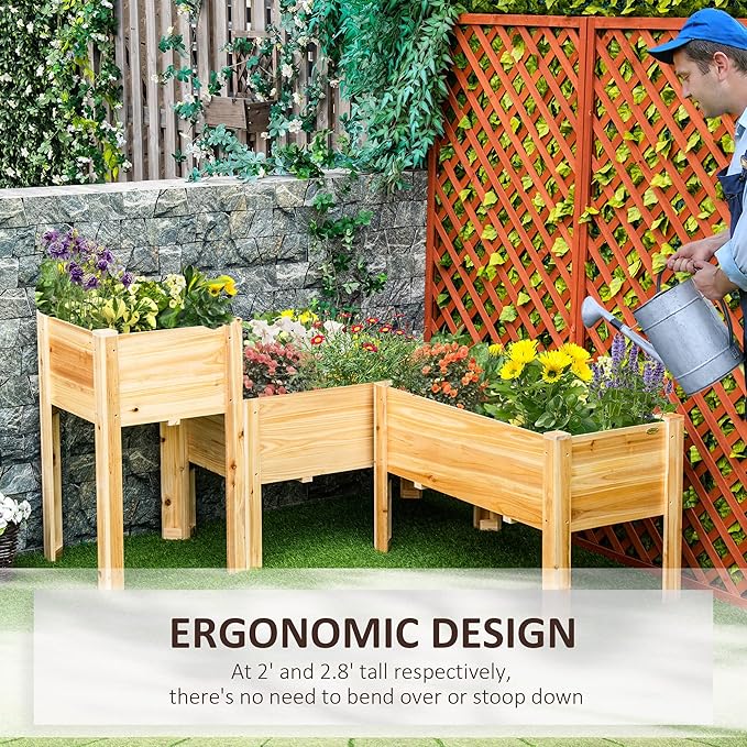 Outsunny Raised Garden Bed Set of 3, Wooden Elevated Planter Box with Legs and Bed Liner, for Backyard and Patio to Grow Vegetables, Herbs, and Flowers, Natural Outsunny