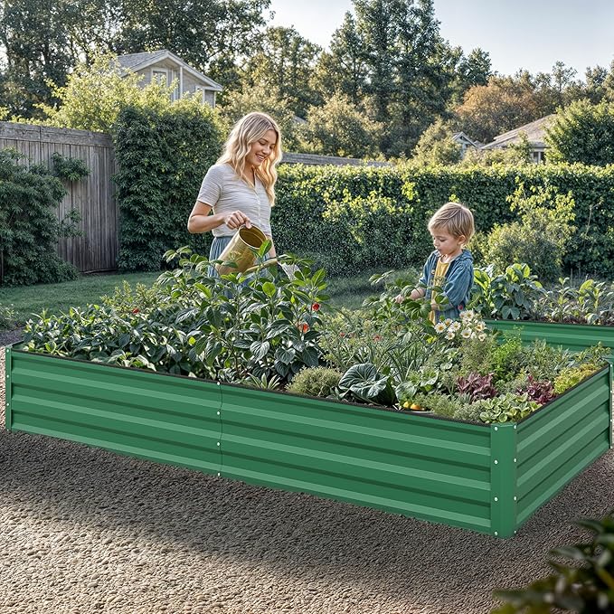 YITAHOME 96x48x12 in 2pcs Galvanized Raised Garden Bed Kit, Large Metal Planter Box with Gloves, Safety Rubber & Support Rod, Outdoor Flower Bed for Plants Vegetables, Green YITAHOME