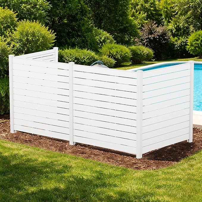 Kozyard 50" W x 48" H Outdoor Privacy Screens Aluminum Post, Air Conditioner Fence Panels, Pool Equipment Enclosure, Trash Can Screens Fence Kit for Outside Backyard Patio (White/4Panels) Kozyard