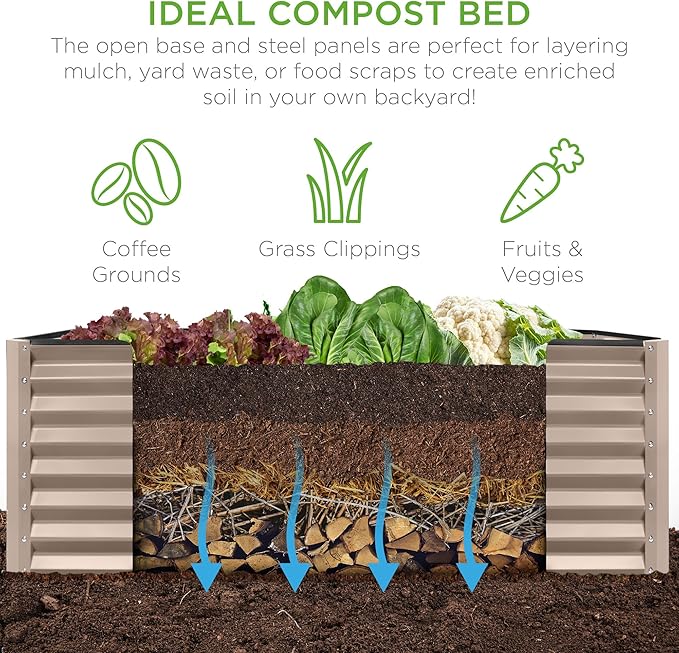 Best Choice Products 6x3x2ft Outdoor Metal Raised Garden Bed, Deep Root Box Planter for Vegetables, Flowers, Herbs, 269 Gallon Capacity, 100% Non Toxic Materials - Taupe BestChoiceProducts