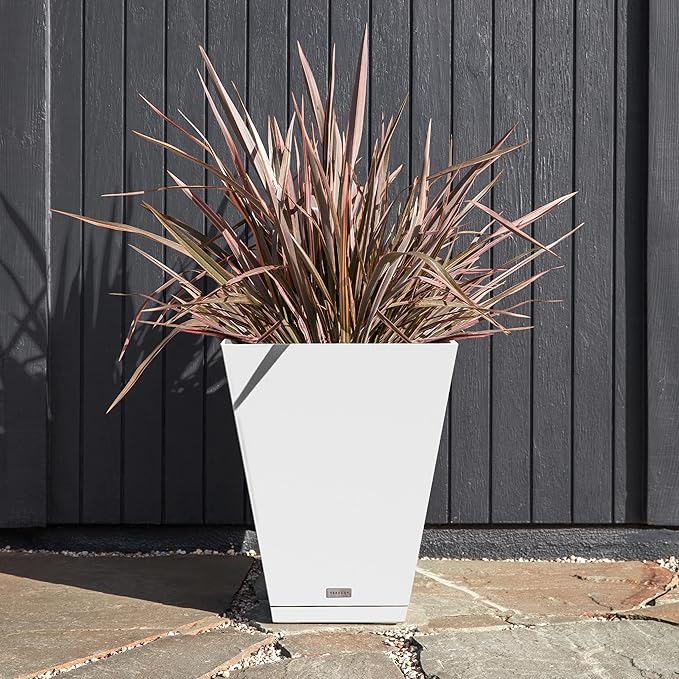 Veradek Nobleton Indoor/Outdoor Wide Square Planter (White, 22 inch - 2 Pack with 2 Saucer Trays) VeradekOutdoor