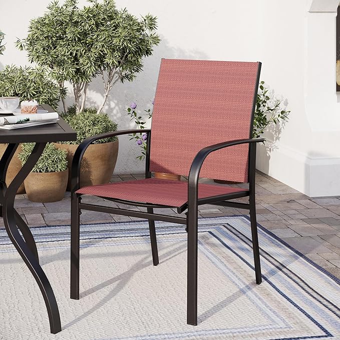 Patio Dining Set for 8, 60" x 60" Square Metal Table with Umbrella Hole, 8 x Stable Dining Chairs, Outdoor Table and Chairs Set for Lawn Backyard and Deck, Red SUNSHINEVALLEY