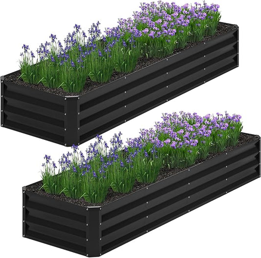 2PCS 8x2x1FT Galvanized Raised Garden Bed,Planter Raised Beds-Metal Garden Box,Large Plant for Outdoor Planting, Vegetables Bed，Flower,herb-Black Home