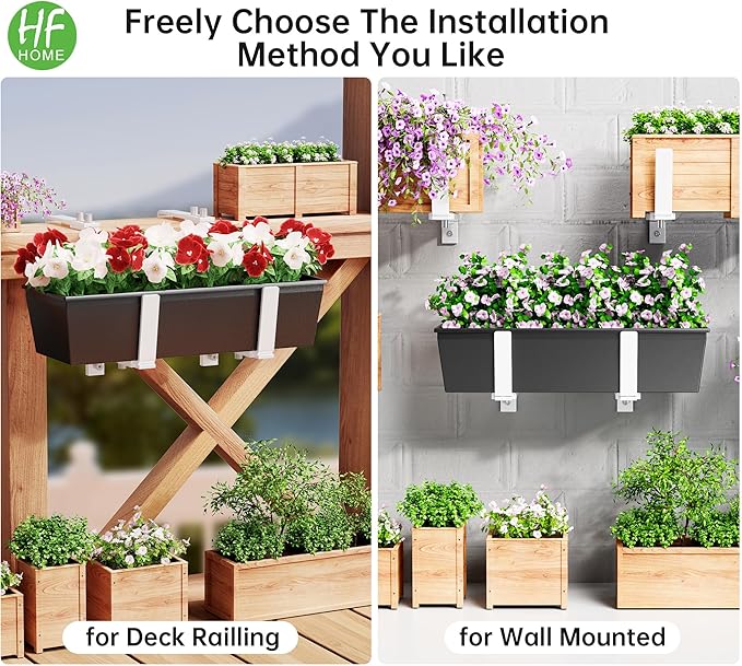 HFHOME Set of 4 Adjustable Window Planter Box Brackets, White Brackets for Window Boxes Planters, Planter Shelving with Adjustable Size The Width of The Bottom of The Planter Box (Patent Registered) HFHOME