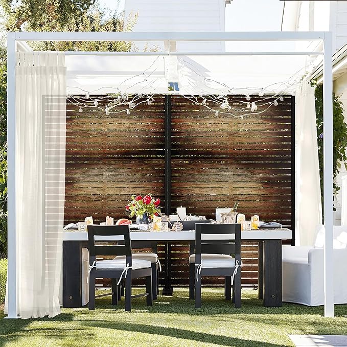 FENCY Metal Outdoor Privacy Screen 72" H×47" W Vintage Wood Color Patio Privacy Screen, Freestanding Decorative for Deck Balcony Patio FENCY
