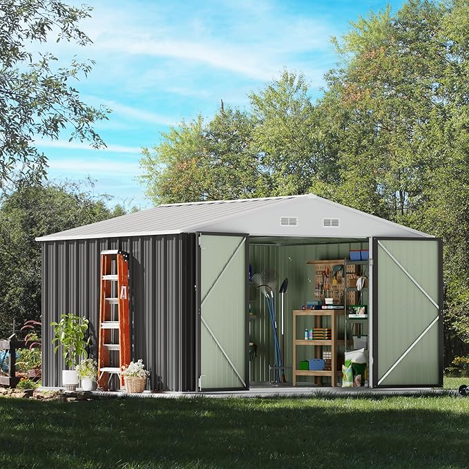 Devoko 10 x 8 FT Outdoor Storage Shed, Metal Garden Sheds & Outdoor Storage Clearance, Large Tool Shed Outdoor with Single Lockable Door for Patio Lawn Backyard (Gray) DEVOKO