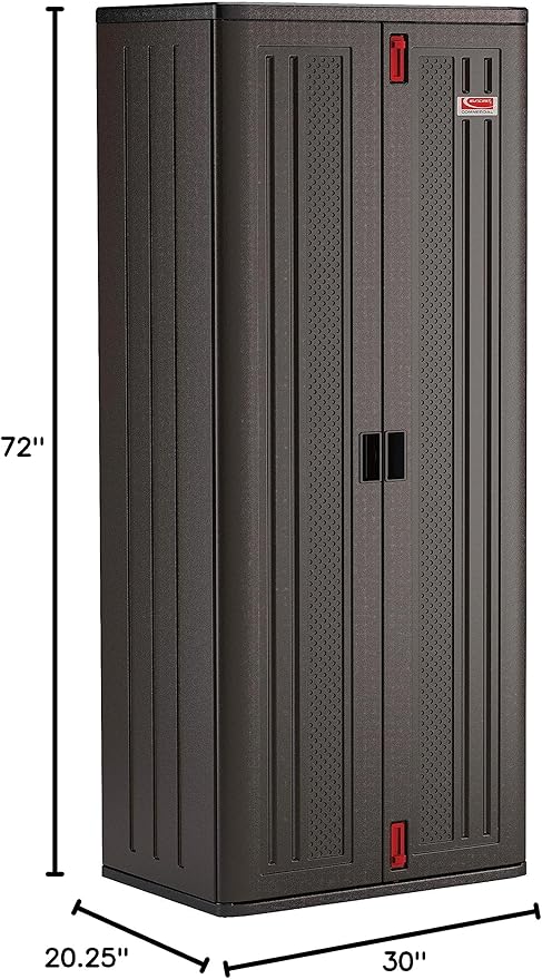 Suncast 19 Cubic Ft. Heavy-Duty Resin Cabinet with Lockable Handles, Multi-Wall Construction, and Metal-Reinforced Shelves for Basement, Utility Room and Garage Storage, Black, Made in the USA SuncastCommercialProducts