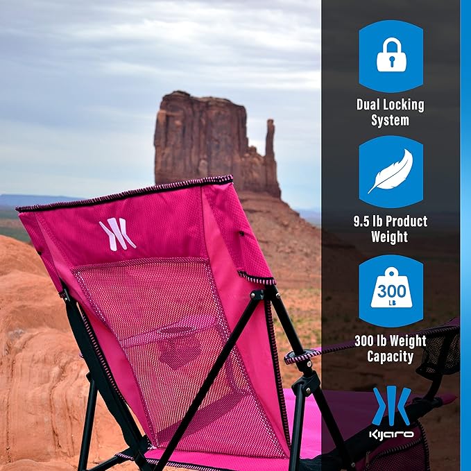 Kijaro Dual Lock Portable Camping Chairs - Enjoy the Outdoors with a Versatile Folding Chair for Sports, Lawn - Dual Lock Feature Locks Position – Hanami Pink Kijaro