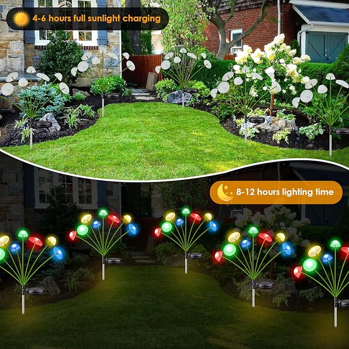 4PK 32LED Solar Garden Lights Outdoor, Mushroom Solar Lights Outdoor, IP65 Waterproof Firefly Light Outside Decor for Patio Pathway, Sway by Wind for Pathway Garden Mushroom Decorations, Multicolor KAQ
