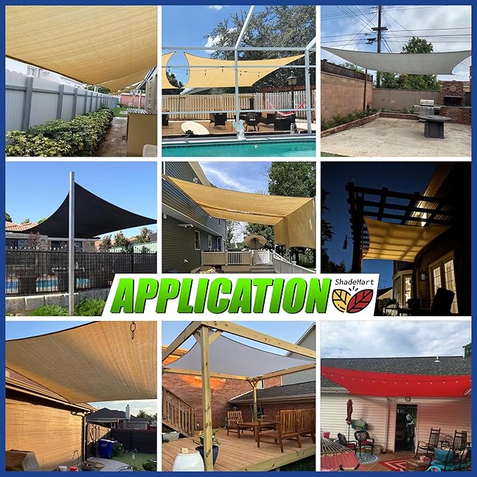 ShadeMart 12' x 20' Beige Sun Shade Sail UPF50 Rectangle Canopy Fabric Cloth Screen smTAPR1220, Water and Air Permeable & UV Resistant, Heavy Duty, Carport Patio Outdoor - (We Customize Size) ShadeMart