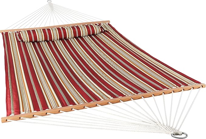 Sunnydaze Quilted Outdoor Hammock with Spreader Bars - Heavy-Duty 450-Pound Capacity Double Hammock for Outside - Red Stripe SunnydazeDecor