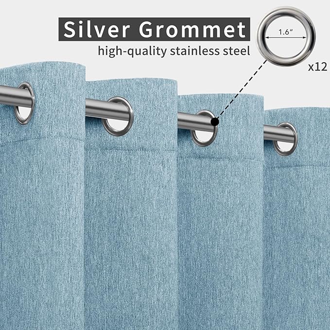 Easy-Going Linen Look Outdoor Curtains Waterproof Windproof Porch Curtains, Soft Thicken Outdoor Privacy Curtains for Patio, Gazebo, Grommet Top and Tab Bottom Drape, 1 Panel, 110x120 inch, Sky Blue Easy-Going