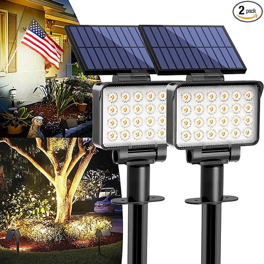 Solar Spot Lights Outdoor Waterproof for Flag, Tree, House, Garden, Yard, 3 Brightness Modes Solar Powered Landscape Spotlights 2 Pack Warm White COOZAMING
