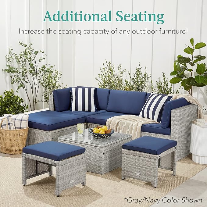 Best Choice Products Set of 2 Wicker Ottomans, Multipurpose Outdoor Furniture for Patio, Backyard, Additional Seating, Footrest, Side Table w/Removable Cushions, Steel Frame - Gray/Black BestChoiceProducts