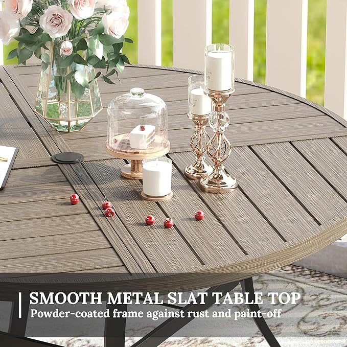 VICLLAX Round Patio Table with Adjustable Umbrella Hole for 6, All Weather Metal Outdoor Dining Table for Lawn Garden, 50" Outdoor Coffee Table, Grey Wood-Like Tabletop HOME