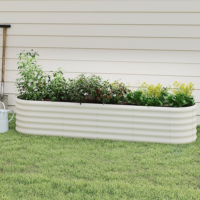 Galvanized Raised Garden Bed, Outdoor Planter Bed, Metal Planter Box for Gardening and Planting,8x2x1.5ft, Milk White Besebay