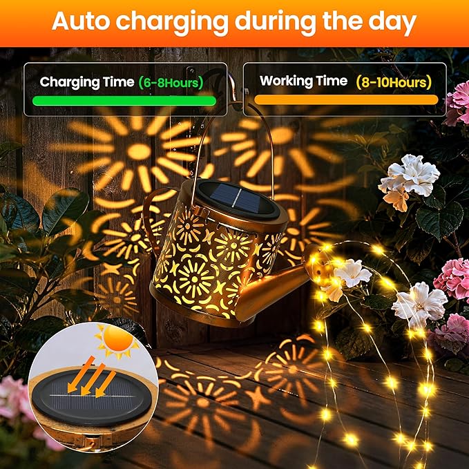 X-PREK Solar Garden Lights Outdoor Decoration, Metal Solar Watering Can Lights Outdoor Waterproof, Small Patio Light Yard Lawn Pathway Decor, Gardening Gifts for Women Mom Grandma 2 Packs X-PREK
