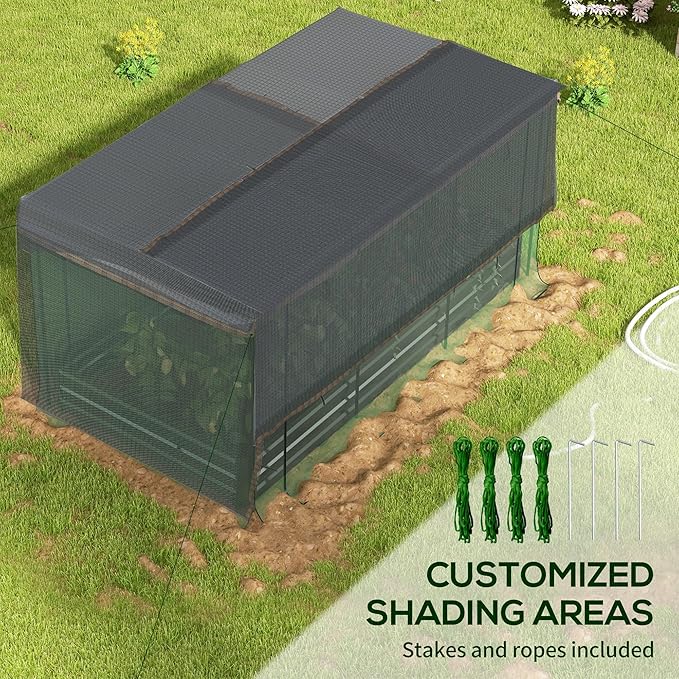 Outsunny 7.3 x 3.4 x 1 ft Galvanized Raised Garden Bed with Crop Cage Plant Protection Net and Shade Cloth Roof, Metal Planter Box with Cover for Vegetables, Flowers, Herbs, Dark Gray Outsunny