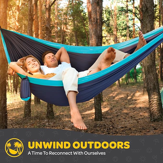 Durable Hammock 500 lb Capacity, Nylon Camping Hammock Chair - Double or Single Sizes w/Tree Straps and Attached Carry Bag - Portable for Travel/Backpacking/Beach/Backyard (Large, Black & Light Grey) Sewanta