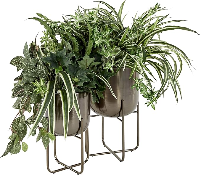 Deco 79 Metal Round Planter with Removable Stand, Set of 2 16", 13"H, Black Deco79