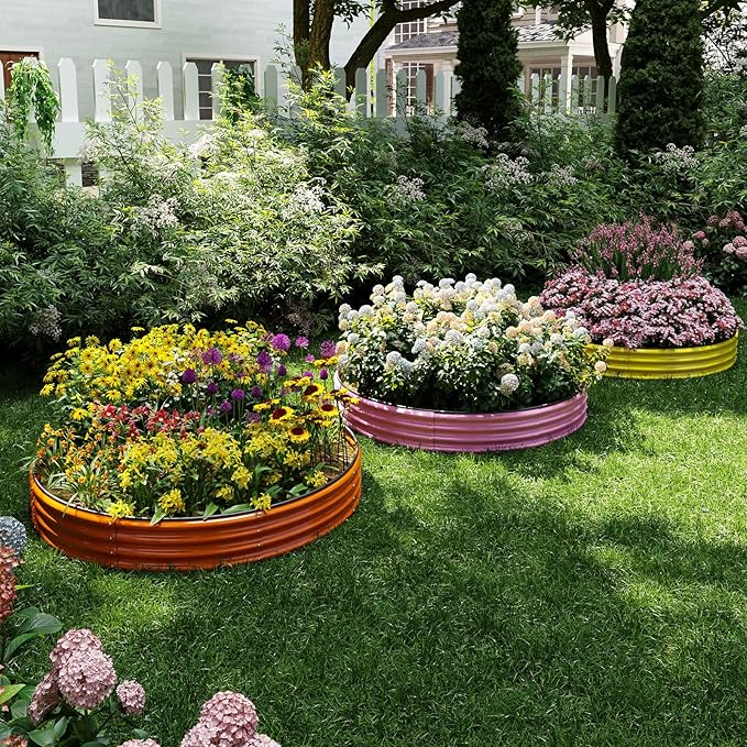 Galvanized Metal Planter Round Raised Garden Bed Kit for Gardening Outdoor，3x3x1ft Grow Garden Box Raised Flower Bed，Round Galvanized Planter Outdoor Large Metal Fire Pit Ring ZFHgarden