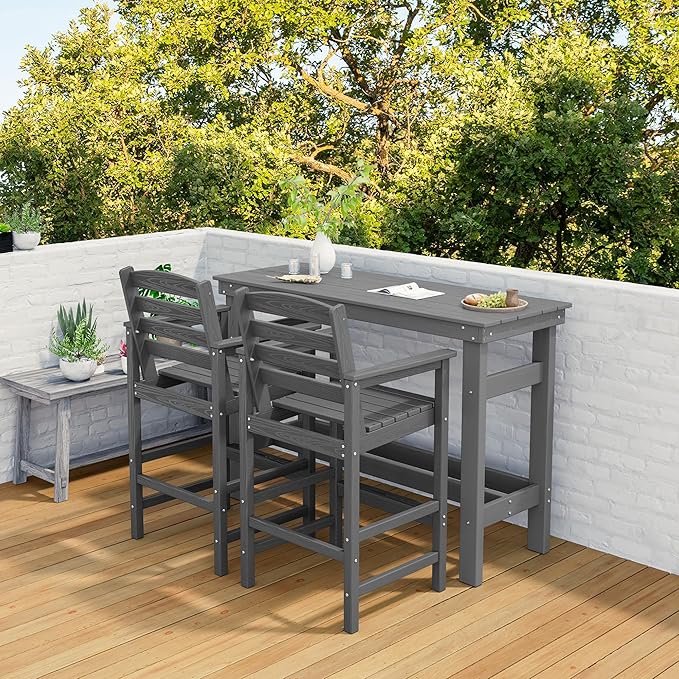 SERWALL 41" Outdoor Bar Table with 1.6" Umbrella Hole, HDPE Patio Bar Counter Height Table, All-Weather Rectangle Bar Table for Backyard, Garden, Poolside, Balcony - Grey SERWALL