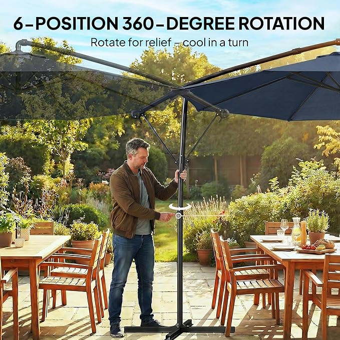 Outsunny 10 ft Offset Patio Umbrella with Cover, Round Hanging Cantilever Umbrella with 6-Position 360° Rotation, Crank Handle, Tilt, Cross Base, Heavy Duty Outdoor Umbrella for Garden Outsunny