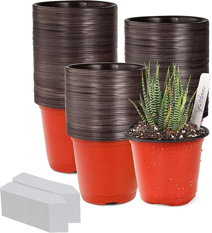 TDHDIKE 4" Small Plastic Plant Pots with 200 Red Seed Starting Pots for Indoor and Outdoor Planting TDHDIKE