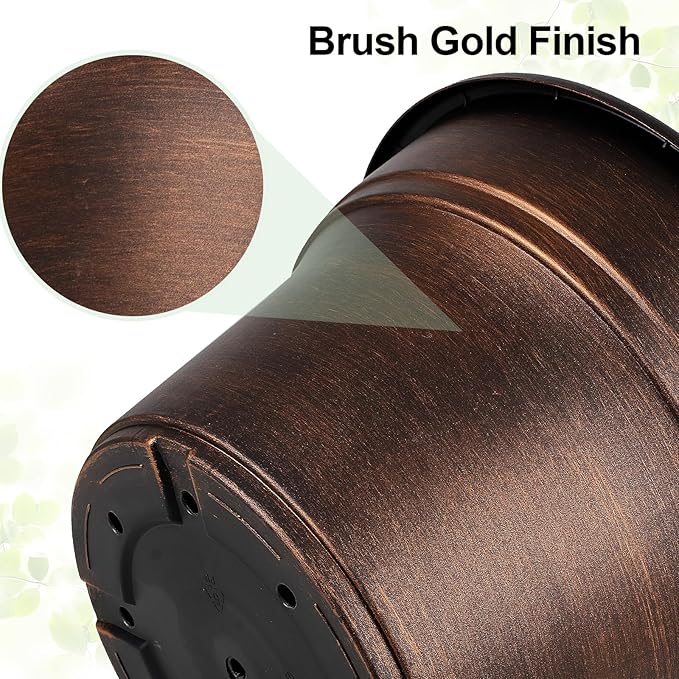 Plant Planters Pots Set of 6 Pack 6 Inch, Plastic Flower Pot For Indoor Plants With Drainage Holes & Trays, Resin Decorative Container Sets With Saucer For House Outdoor Garden Planters Dark Gold Fodetyff