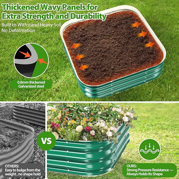 Galvanized Raised Garden Bed for Gardening, 3x3x1ft Metal Square Planter Boxes Outdoor for Vegetable,Flower,Herb,Modular Above Ground Growing Container,Green Rootora