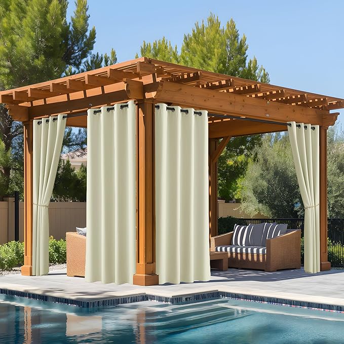 NICETOWN Fade Resistant Outdoor Curtains for Patio Waterproof 2 Panels, UV Protection Grade 4 Lightfastness Fade-Proof & Blackout Drapes for Deck, Porch, Gazebo, Light Beige, W52 x L96 Each Panel NICETOWN