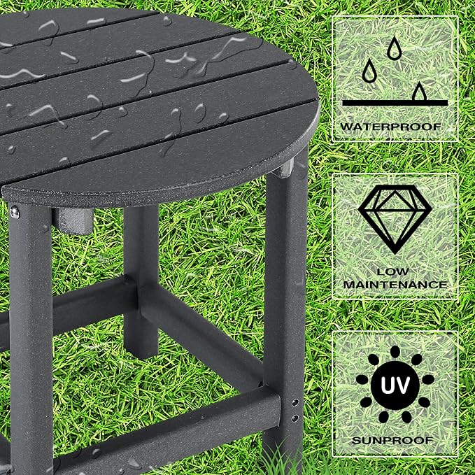 LZRS Round Adirondack Patio Side Table End Table, Outdoor Side Tables for Patio, Backyard,Pool, Indoor Companion, Easy Maintenance & Weather Resistant(Grey) LZRSPET