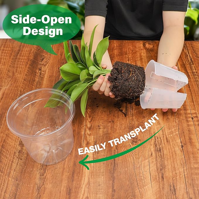 5 Inch Side-Open Orchid Pots 12 Pack, Clear Plastic Nursery Planters with Detachable Side Walls for Easy Repotting, Breathable Slotted Flower Pots with Drainage for Root Health Bluepro