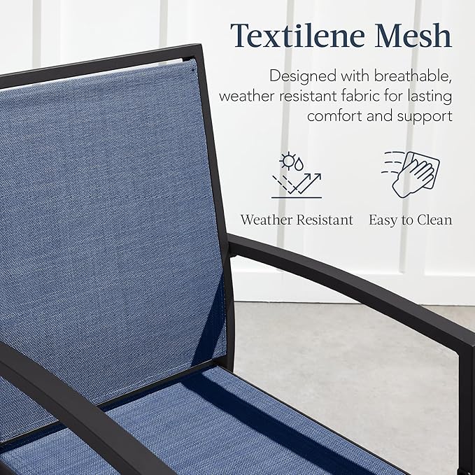 Best Choice Products Outdoor Bar Stools Set of 2, Bar Height, Patio Furniture, All Weather Mesh Design w/Armrest - Black/Navy BestChoiceProducts