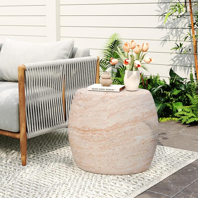 Christopher Knight Home Jayme 20.25" Indoor Outdoor Oval Accent Side Table, Patio Decorative End Table, Lightweight Concrete Garden Stool for Patio Living Room Balcony & Garden Decor, Travertine ChristopherKnightHome
