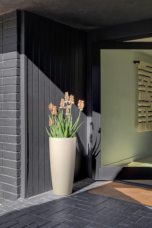 Veradek Mason Series Vega Planter - Round Tall Planter for Indoor or Outdoor Porch/Patio | Made from Plastic-Stone Composite with Drainage Holes | Modern Décor for, Flowers, Interior Plants VeradekOutdoor