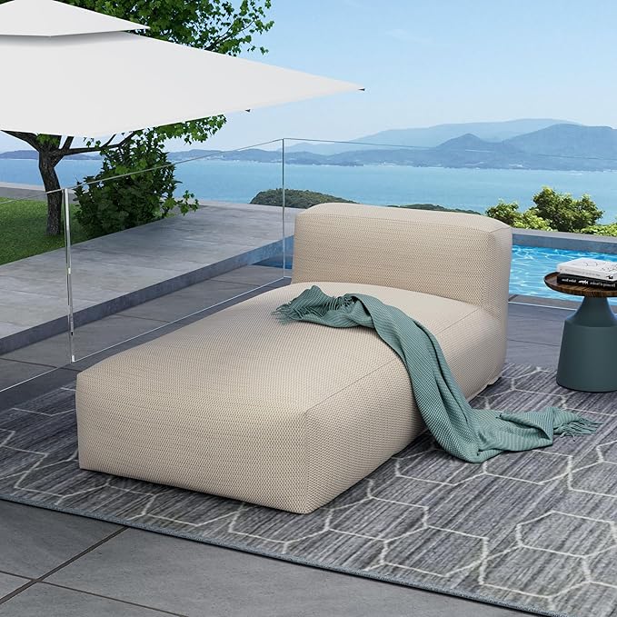 Outdoor Bean Bag Lounger Chair, Big Comfy Outdoor Daybed for Sunbathing and Tanning - Water-Resistant Patio Chaise and Pool Sun Lounger Furniture for Beach Deck (Spice Tan) SUNPEAK
