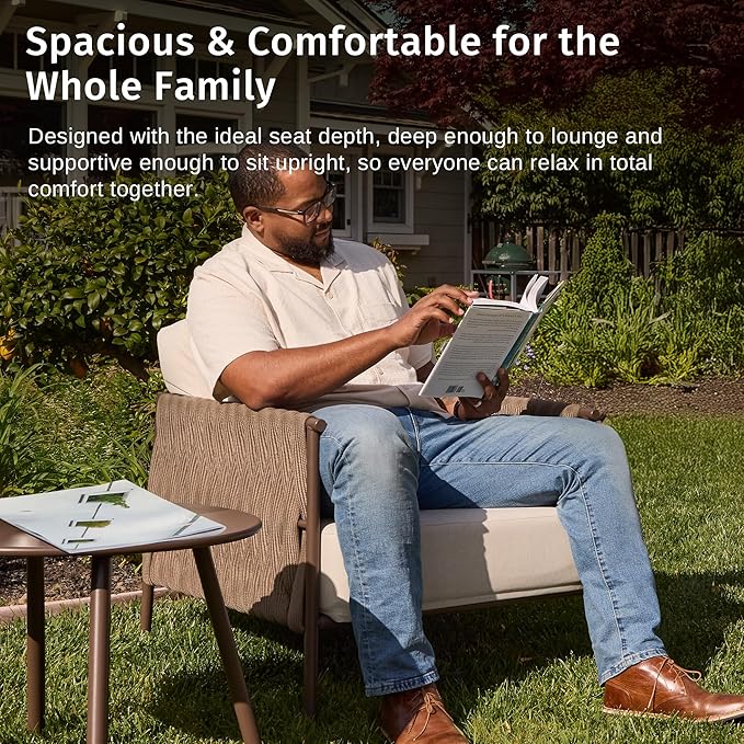 East Oak 3-Piece Patio Furniture Set | Armchairs & Coffee Table | Outdoor Furniture with Cushions | Deep Seating Modern Conversation Set | Garden, Porch, Balcony & Backyard | Chestnut & Apricot EASTOAK