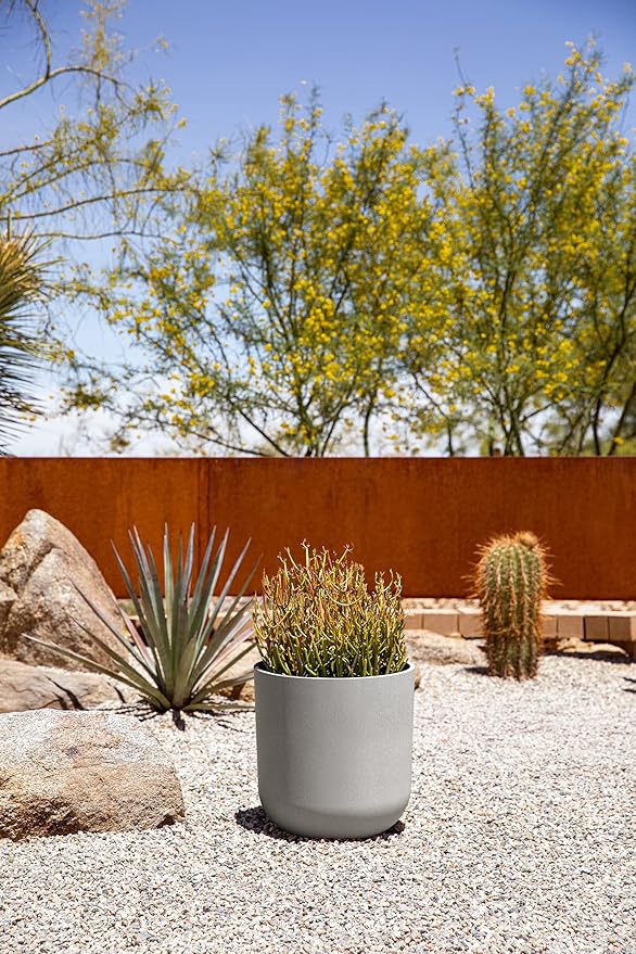 Veradek Round Lima Plastic Planter Pots for Indoor/Outdoor Garden Use, Gray, Suitable for Small to Large Succulent Plants, Flowers, Modern Interior Plants VeradekOutdoor
