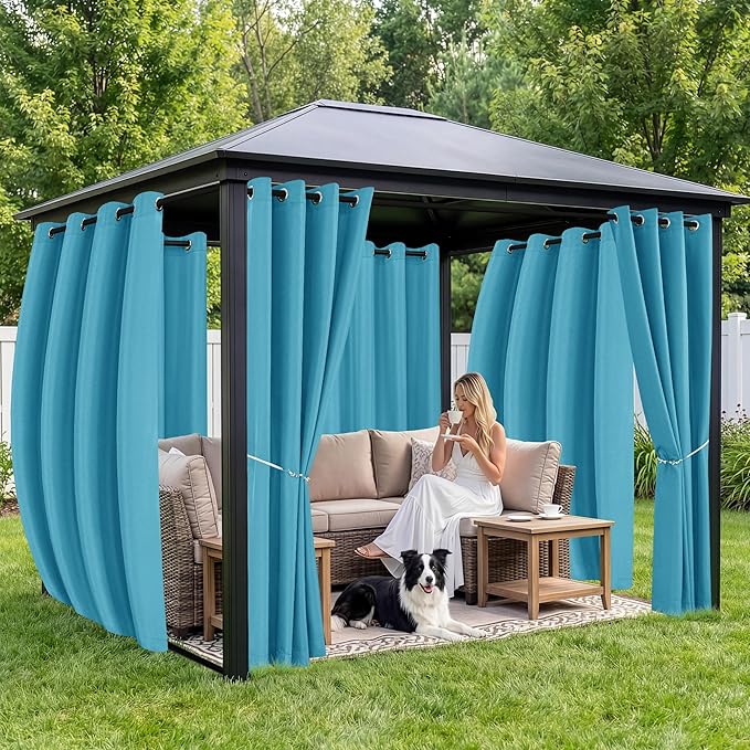 Outdoor Curtains for Patio Waterproof 6 Panels - Windproof, Privacy, Weatherproof Outside Drapes for Gazebo Pergola Porch, Grommet Top and Tab Bottom, 54x95 Inch, Teal RichSets