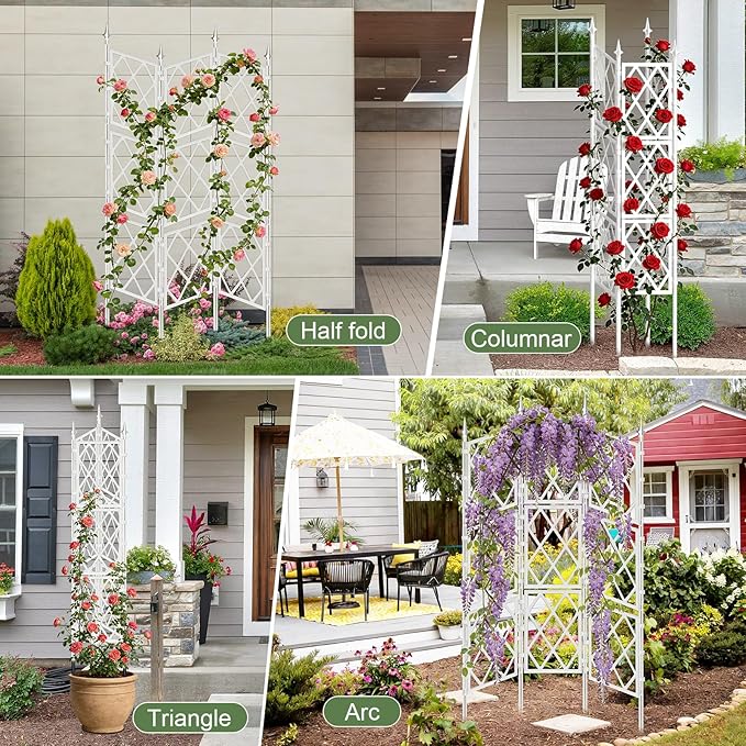 5.25FT Garden Trellis for Climbing Plants Outdoor,White Iron Pipe Support Fence,Metal Wall Lattice Climbing Frame for Potted Plants Indoor for Ivy Vines Vegetable Flower, Patio, Lawn, Yard, Backyard ParseBio