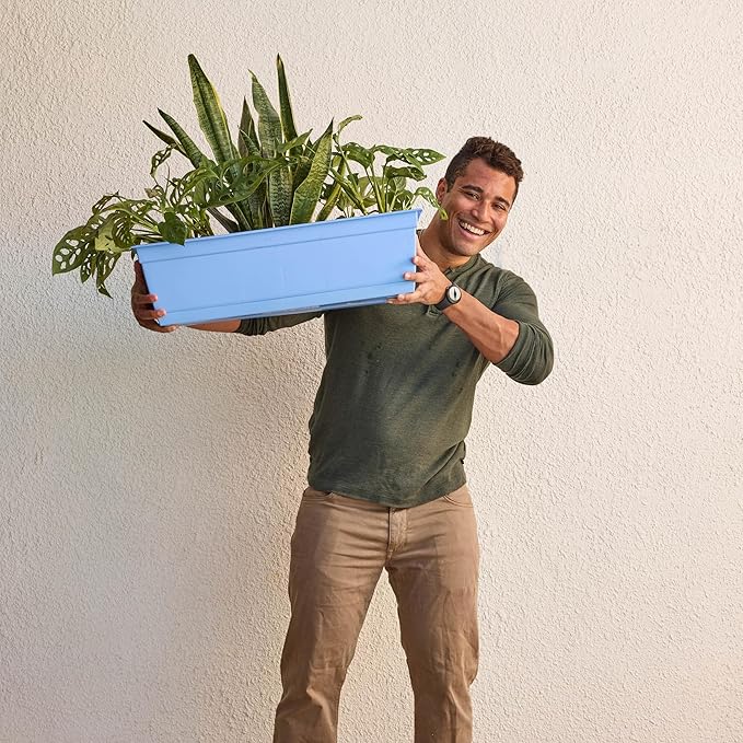 Bloem Dayton 24" Ocean Blue Recycled Plastic Rectangle Window Box Planter with Saucer Tray for Indoor and Outdoor Gardening Bloem