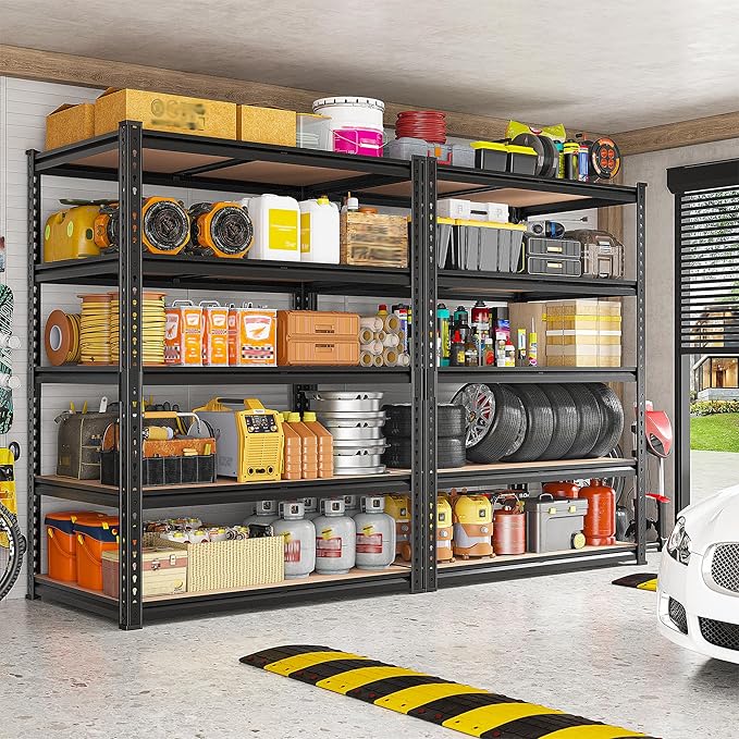 REIBII 2400LBS Storage Shelves 5 Tier Garage Shelving Heavy Duty, Adjustable Metal Shelving, Garage Shelves for Basement, Warehouse, Pantry, Closet, Kitchen 72" H x 35.55" W x 16" D, Black, 3 Pack REIBII