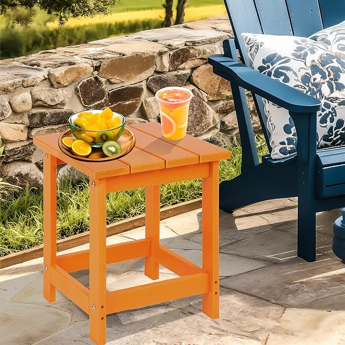 LZRS Adirondack Square Outdoor Side Table for Patio, Pool Composite Patio Table,HDPE End Tables for Backyard,Pool, Indoor Companion, Easy Maintenance & Weather Resistant(Orange) LZRSPET