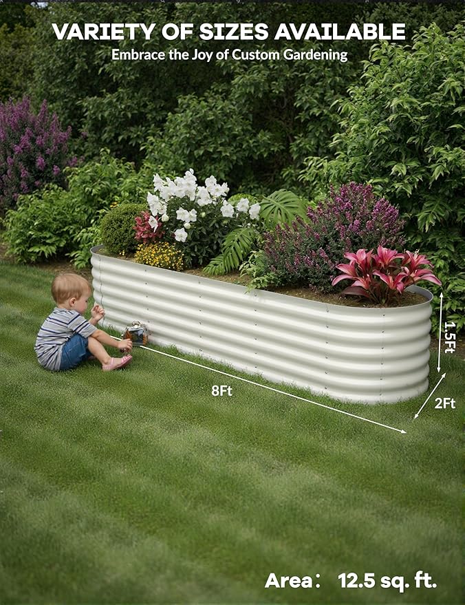 2 Pcs Raised Garden Beds Outdoor 8x2x1.5 ft - Galvanized Steel Planter Box for Vegetables, Flowers, Rust-Resistant Garden Box, Easy Assembly Raised Beds, Durable Planters for Outdoor Plants, Beige GarveeLife