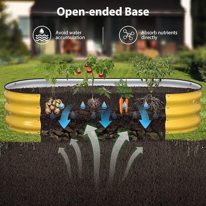 Raised Garden Bed Kit, 5x2x1 ft Galvanized Planter Box Outdoor with Safety Edging, Large Metal Raised Beds for Gardening Vegetables Flower Fruits (Cream Yellow) Winpull