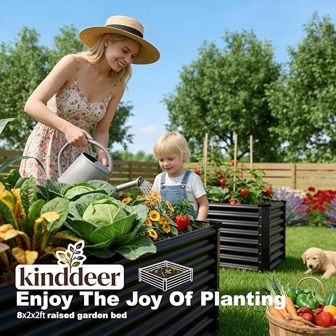 8x2x2ft Raised Garden Bed Kit, Galvanized Planter Garden Boxes Outdoor, Metal Raised Garden Beds for Vegetables,Fruits, Flower,Black kingddeergardenbed