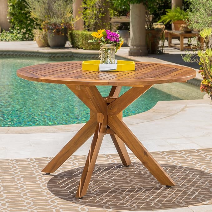 Christopher Knight Home Stamford Outdoor Acacia Wood Round Dining Table, Teak Finish ChristopherKnightHome