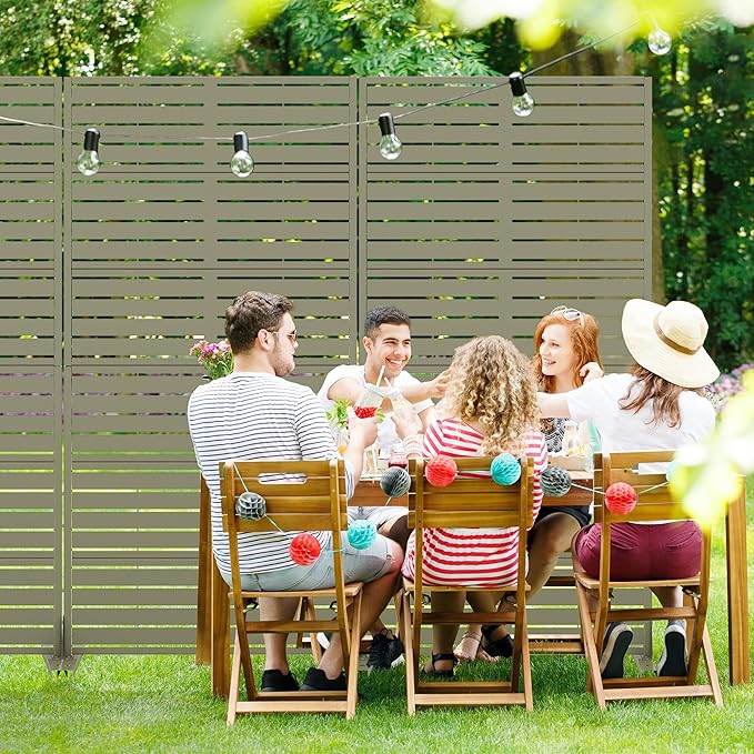 Casaphoria Metal Privacy Screen Outdoor, 72" H x 35" W Freestanding Decorative Privacy Screen for Patio Deck Balcony Garden with Stable Base, Green-Louvered Casaphoria