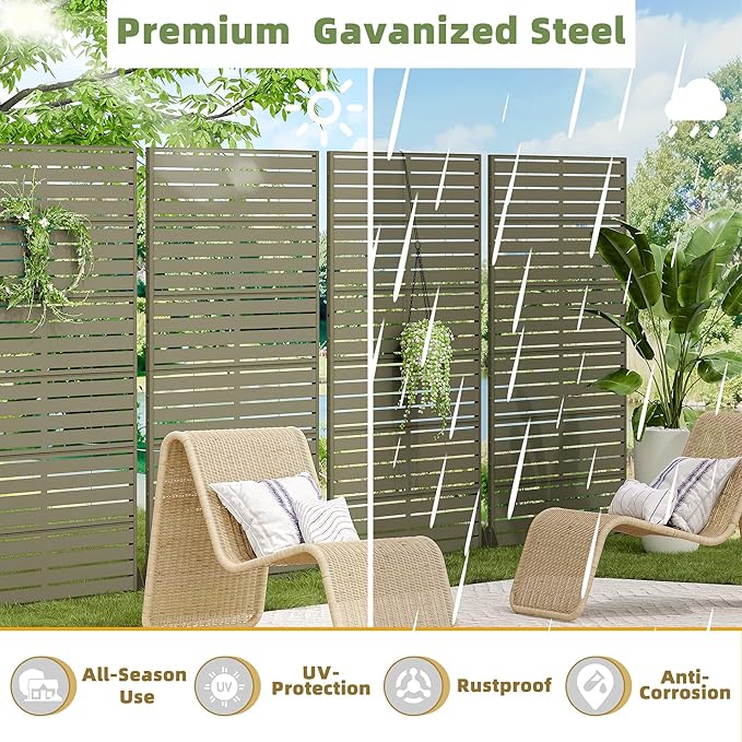 Casaphoria Metal Privacy Screen Outdoor, 72" H x 47" W Freestanding Decorative Privacy Screen for Patio Deck Balcony Garden with Stable Base, Green-Louvered Casaphoria